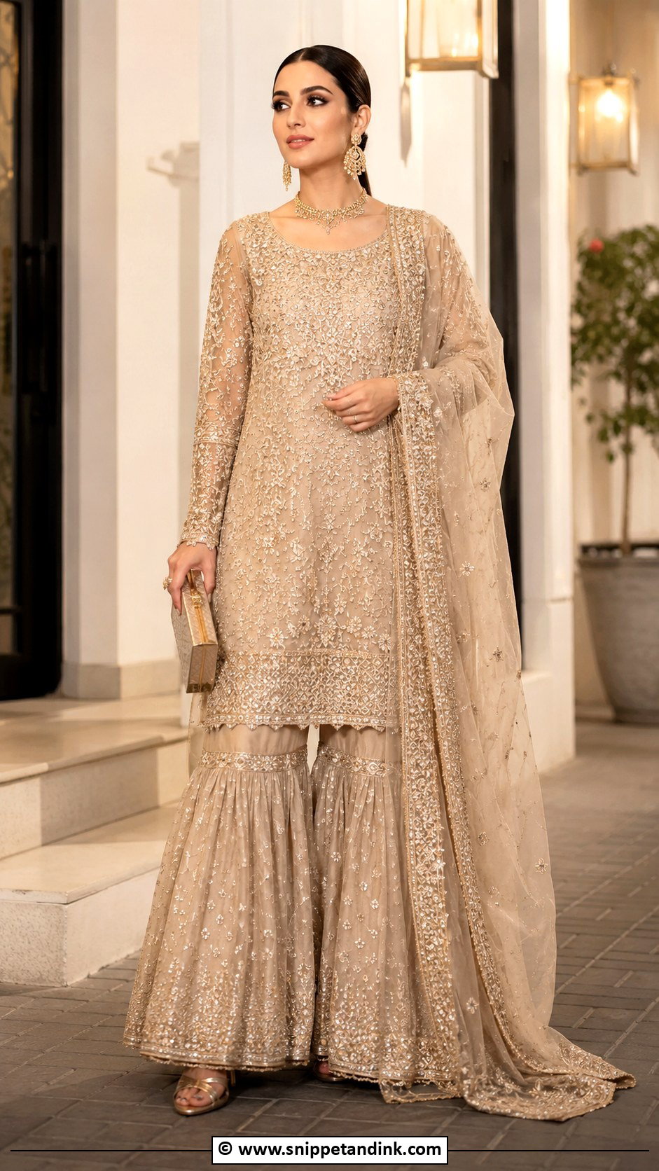 Champagne Nikkah Sharara Outfit - Snippet and Ink - 35 Nikkah Dress Ideas