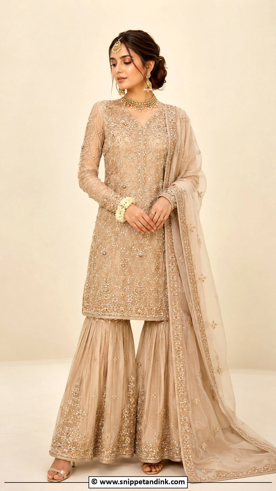 Champagne Nikkah Sharara Outfit - Snippet and Ink - 25 Nikkah Outfits for Bride