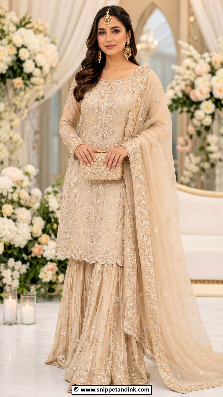 Champagne Nikkah Sharara Set - Snippet and Ink - 30 Nikkah Look Ideas