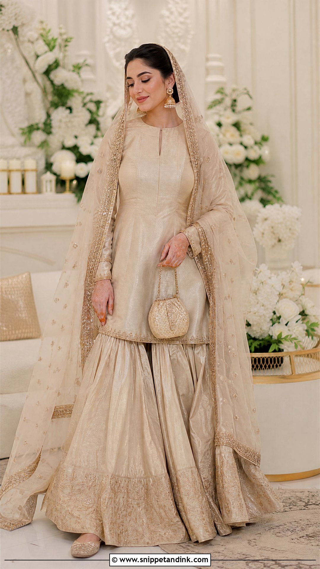 Champagne Nikkah Sharara With Gold Embroidery - Snippet and Ink - 20 Nikkah Sharara Ideas