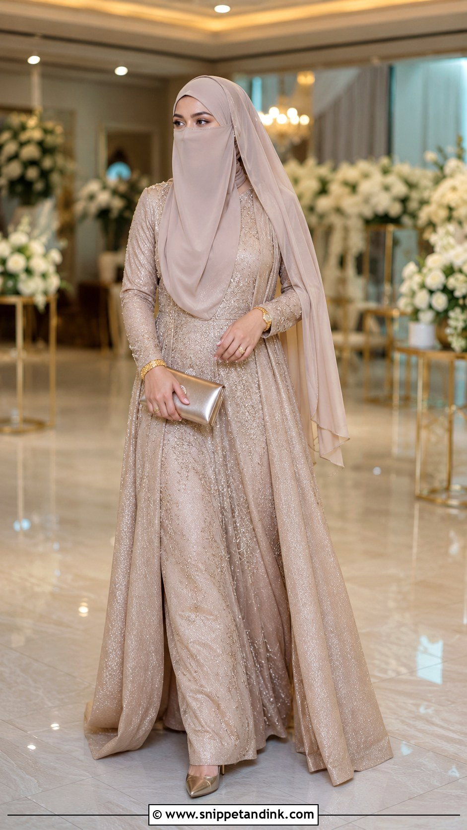 Champagne Niqab Bride Outfit - Snippet and Ink - 30 Niqab Bride Ideas
