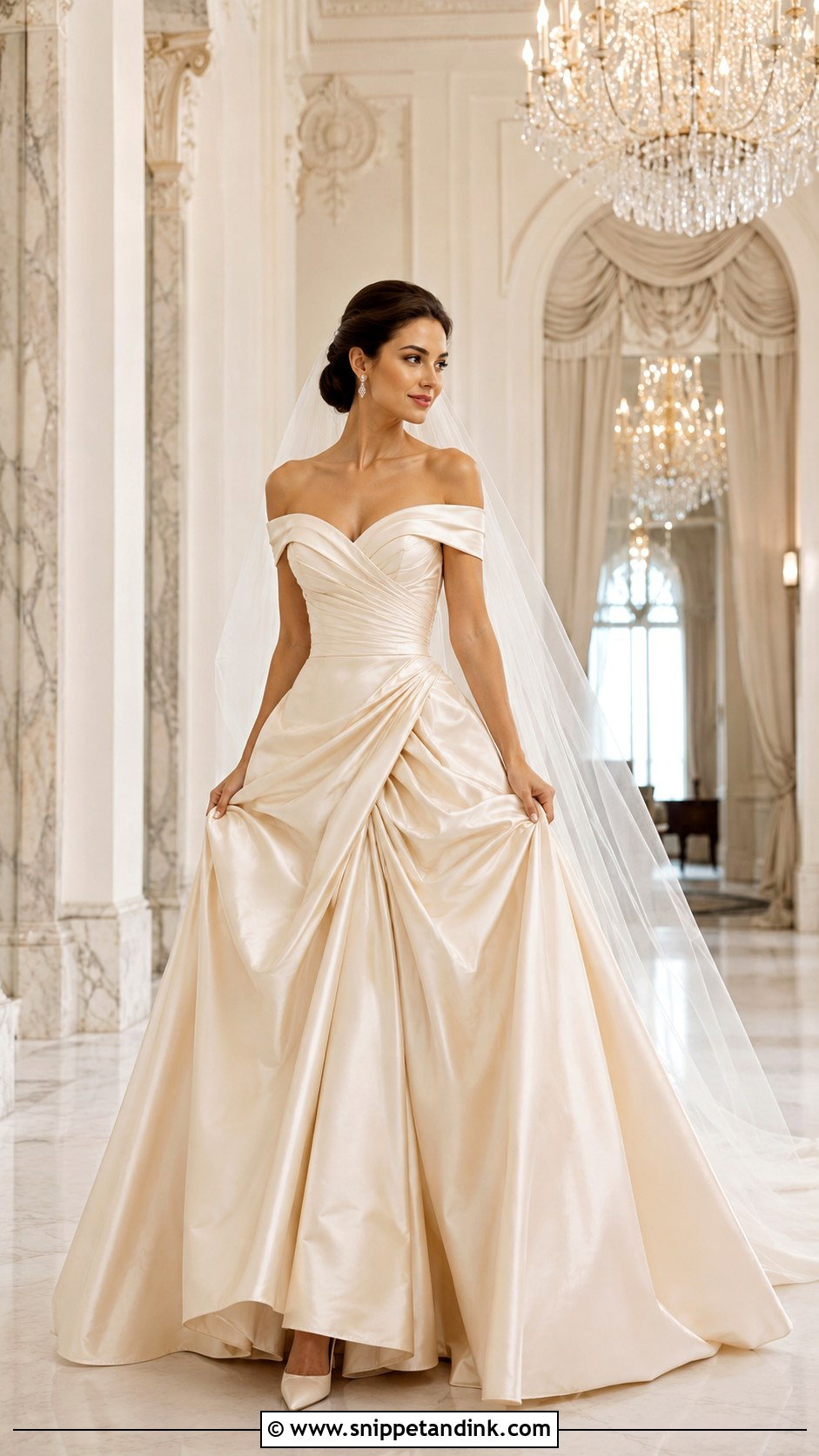 Champagne Off Shoulder Belle Wedding Dress - Snippet and Ink - 20 Beauty and the Beast Wedding Dress Ideas