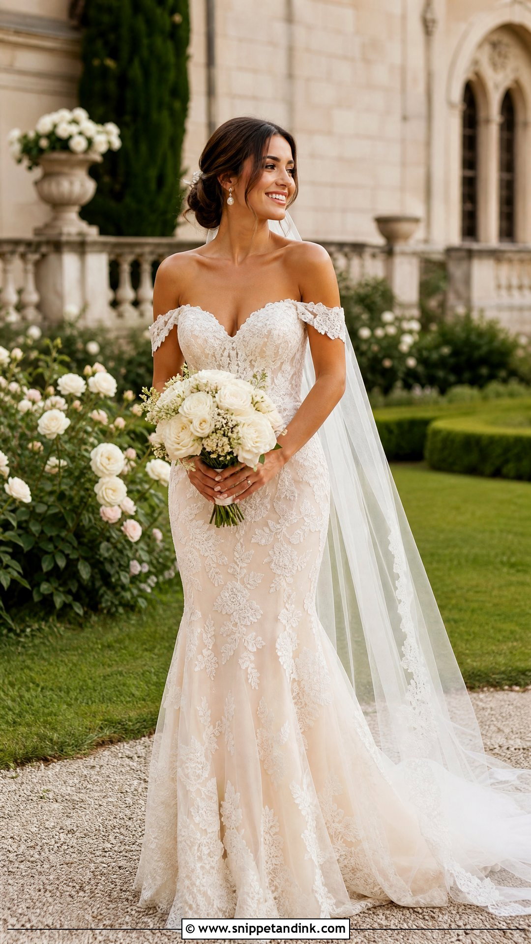 Champagne Off Shoulder Mermaid Wedding Dress - Snippet and Ink - 20 Off Shoulder Mermaid Wedding Dress Ideas