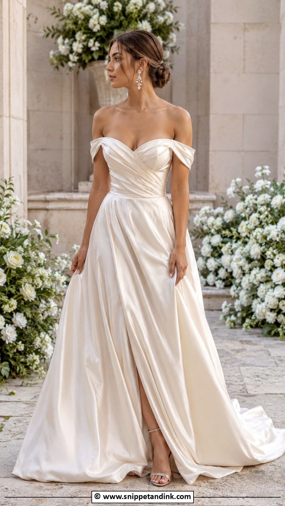 Champagne Off Shoulder Wedding Dress - Snippet and Ink - 30 Champagne Wedding Dress Ideas