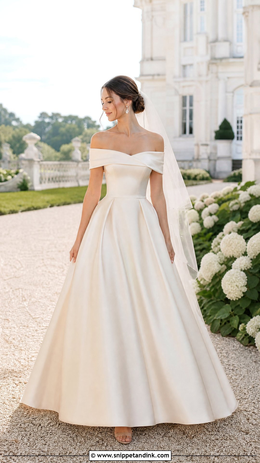 Champagne Off The Shoulder Wedding Dress - Snippet and Ink - 25 Champagne Wedding Dresses