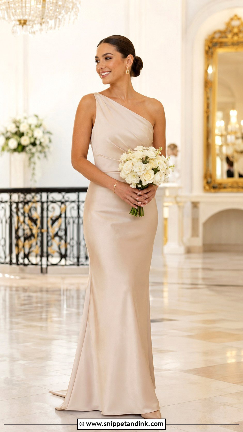 Champagne One Shoulder Bridesmaid Dress - Snippet and Ink - 20 Bride's Maid Dress Ideas