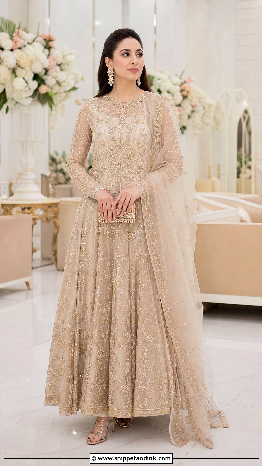 Champagne Pakistani Bridal Maxi - Snippet and Ink - 20 Simple Pakistani Bridal Dresses