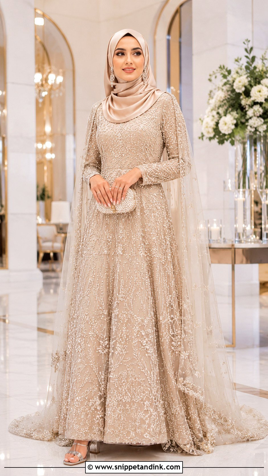 Champagne Pakistani Bridal Maxi - Snippet and Ink - 20 Desi Hijabi Bride Ideas
