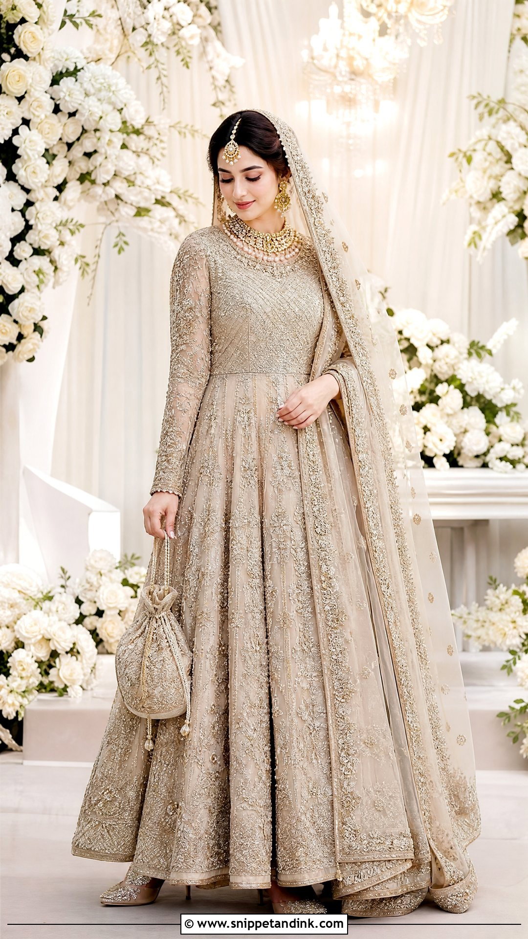Champagne Pakistani Bridal Pishwas - Snippet and Ink - 20 Wedding Dresses Pakistan
