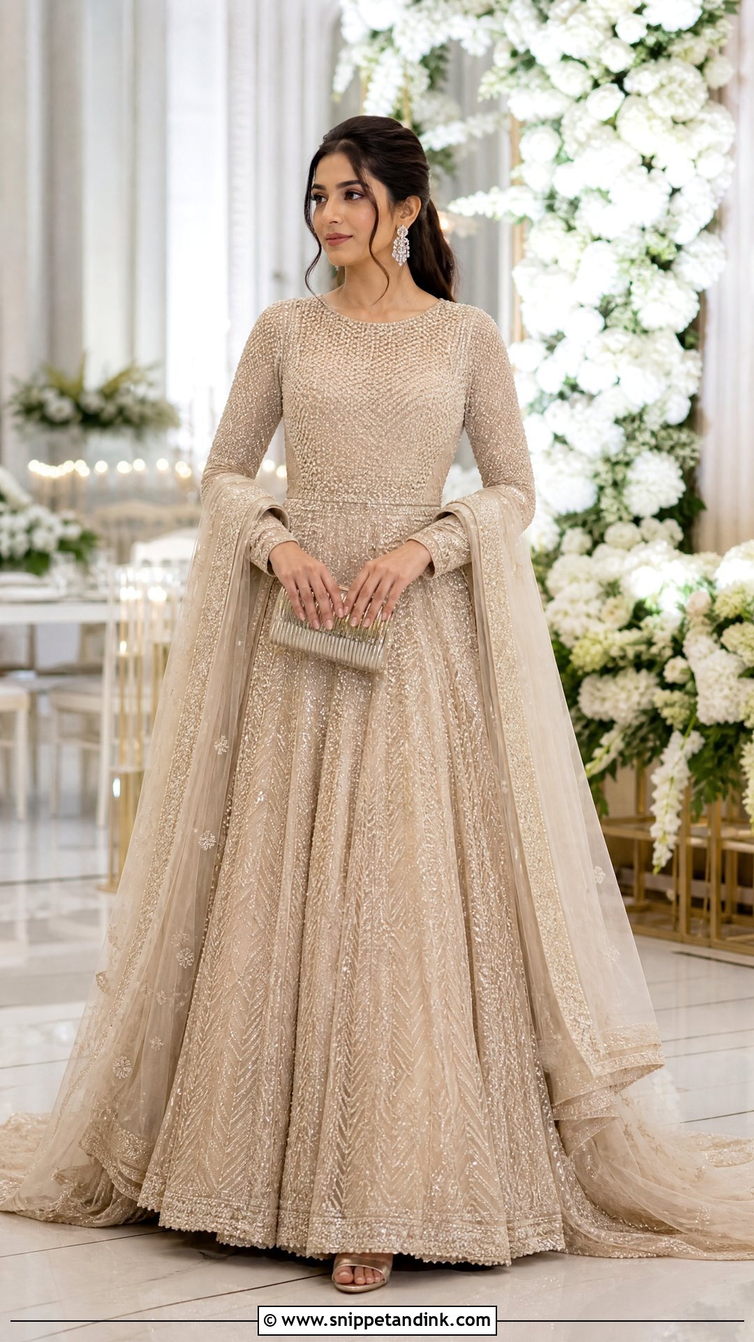 Champagne Pakistani Bridal Reception Gown - Snippet and Ink - 20 Pakistani Bridal Wedding Dresses