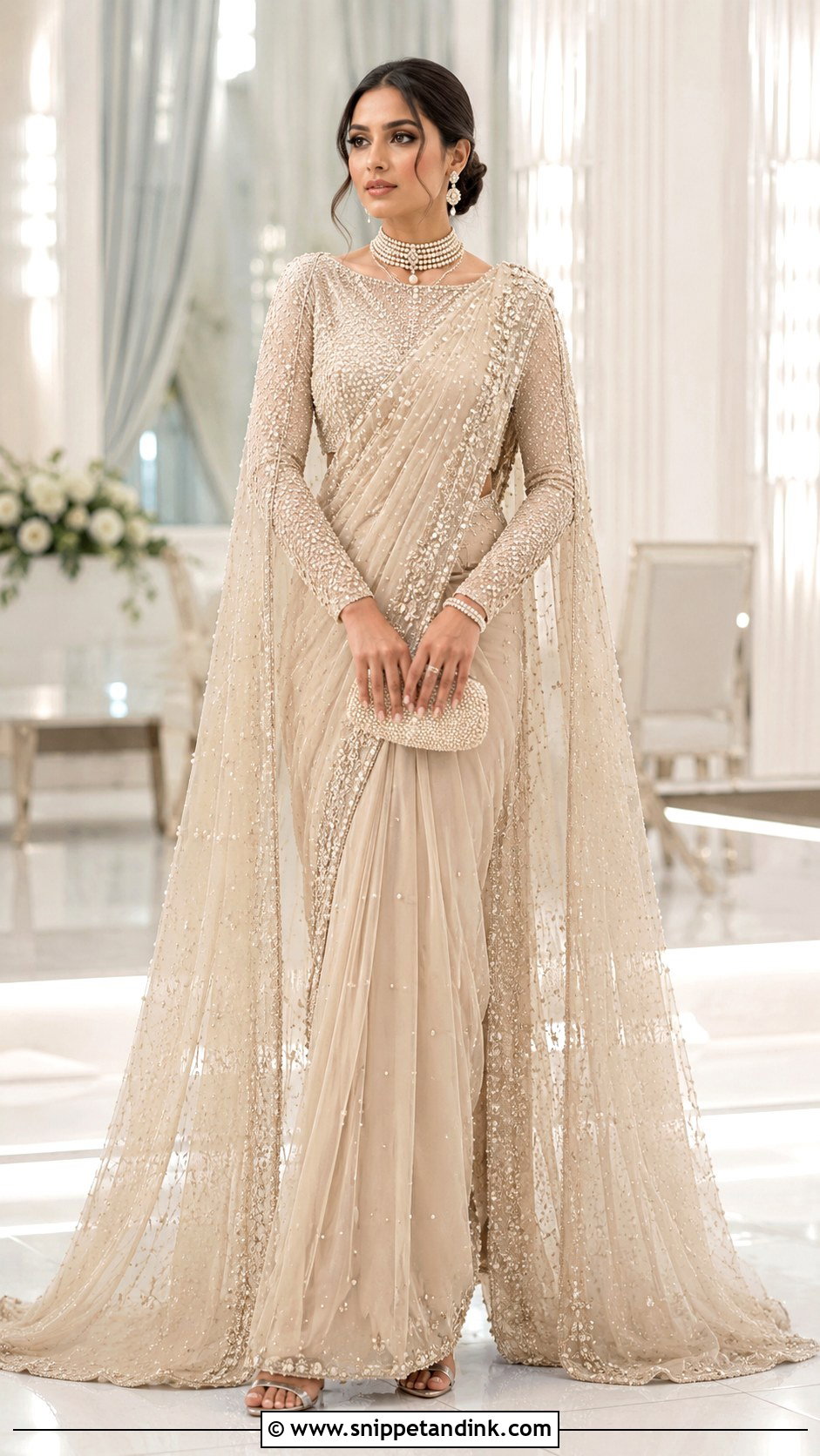 Champagne Pakistani Bridal Saree - Snippet and Ink - 20 Pakistan Bridal Dress Ideas