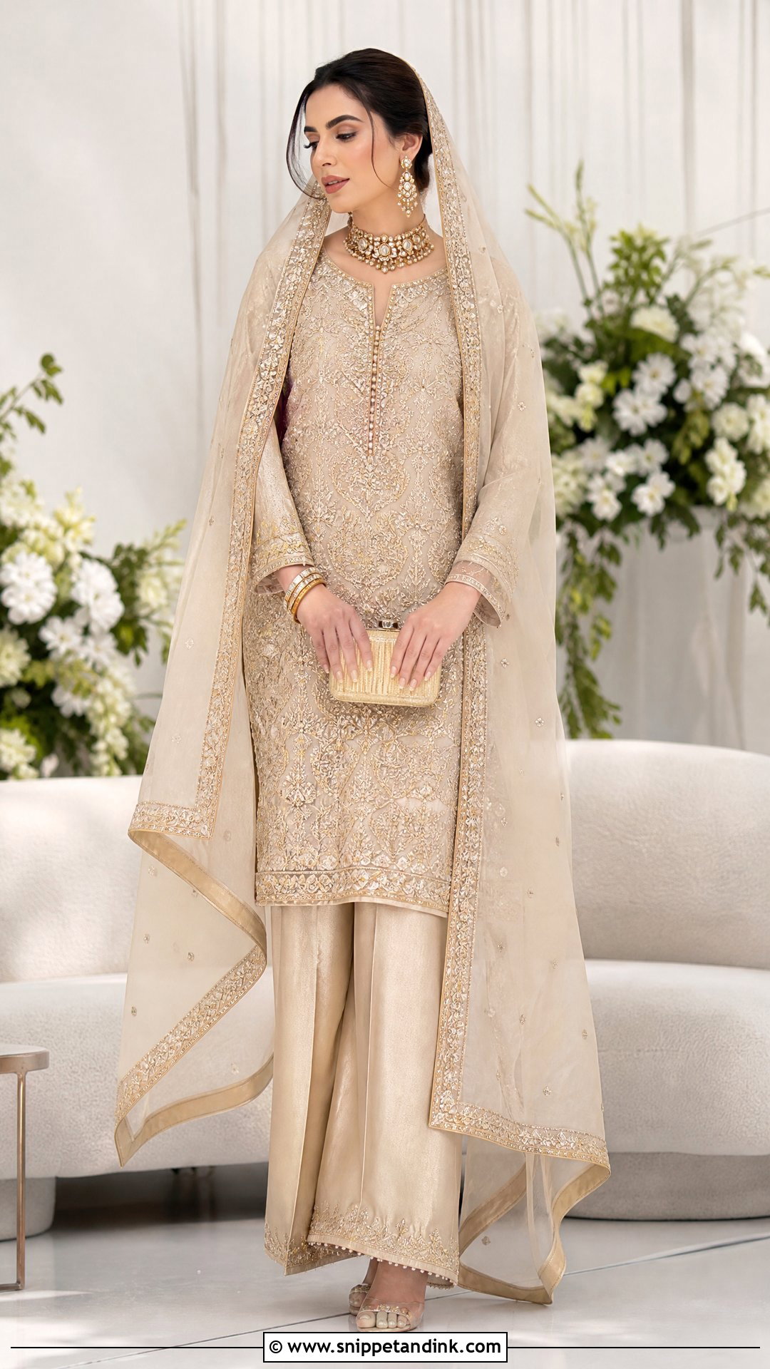 Champagne Pakistani Bridal Trouser Suit - Snippet and Ink - 20 Pakistani Bridal Suits