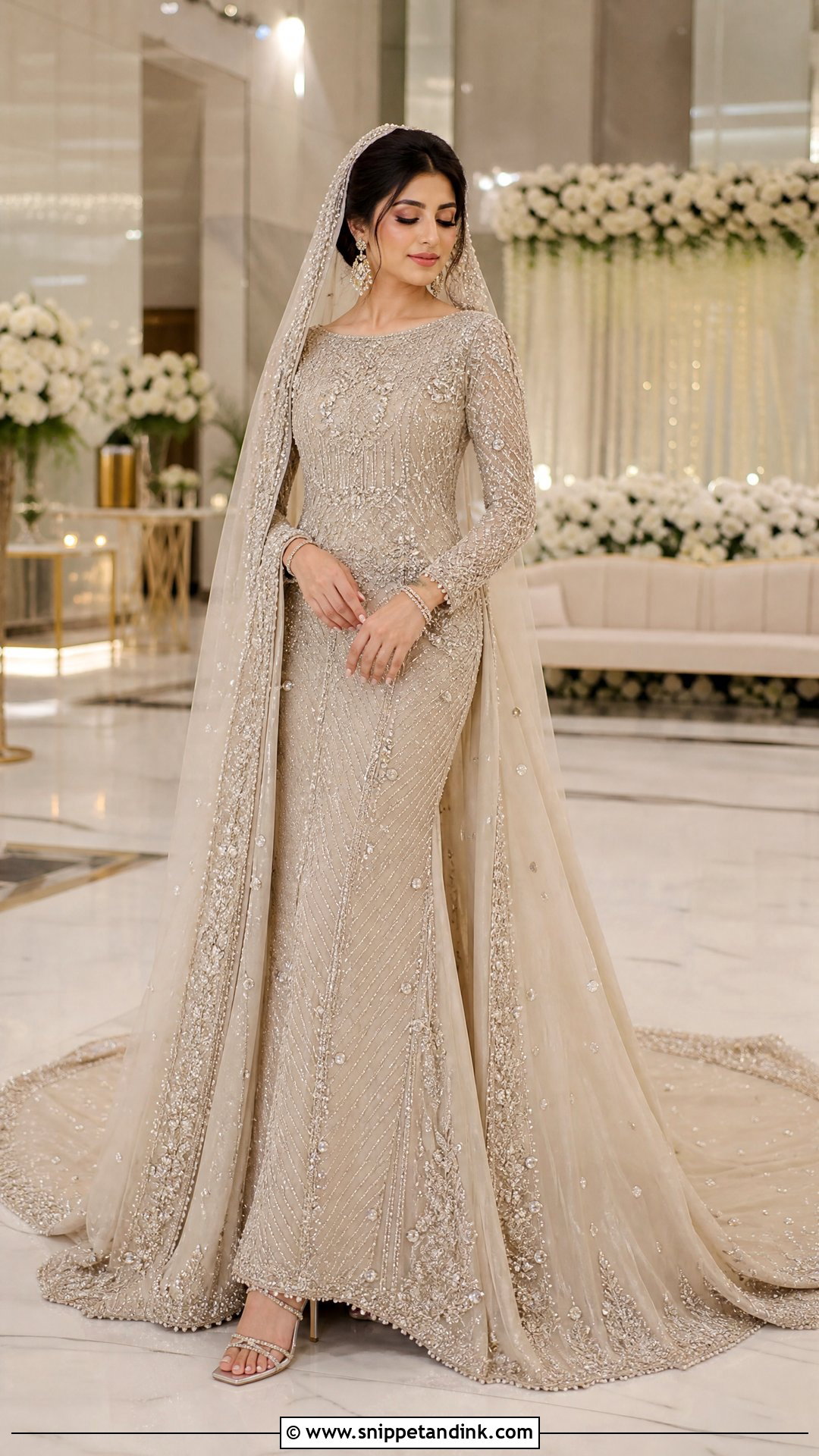 Champagne Pakistani Bridal Walima Gown - Snippet and Ink - 20 Pakistani Wedding Bridal Outfits