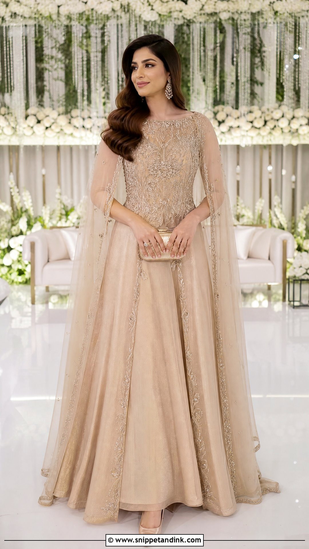 Champagne Pakistani Cape Gown Dress - Snippet and Ink - 25 Pakistani Fancy Dresses for Wedding