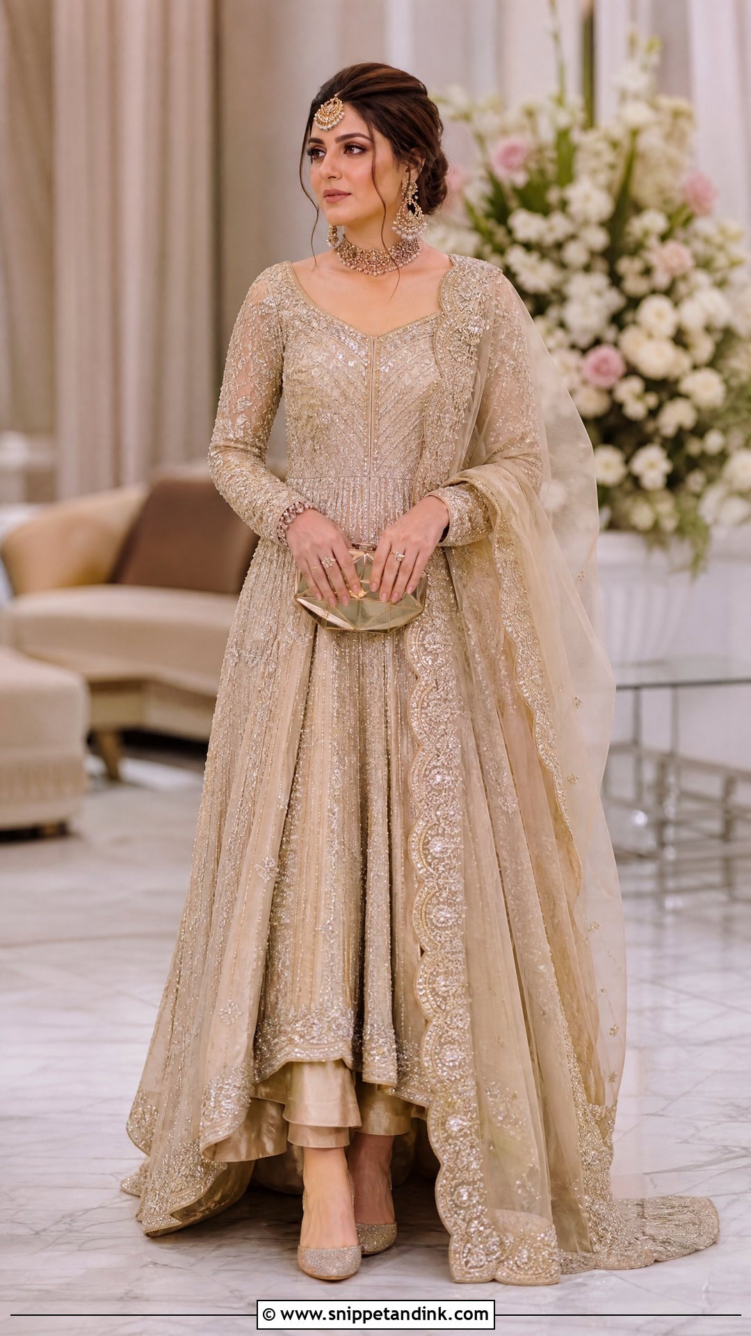 Champagne Pakistani Walima Bridal Gown - Snippet and Ink - 20 Pakistani Walima Bridal Dresses