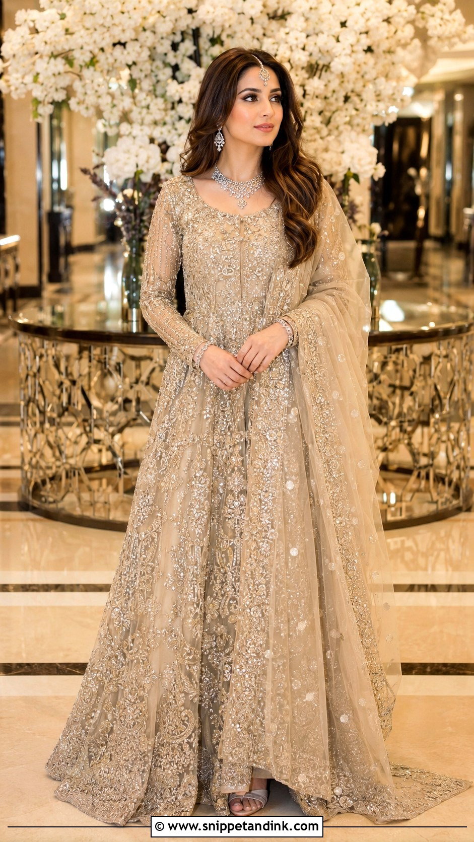 Champagne Pakistani Walima Gown - Snippet and Ink - 30 Pakistani Wedding Outfits Bride
