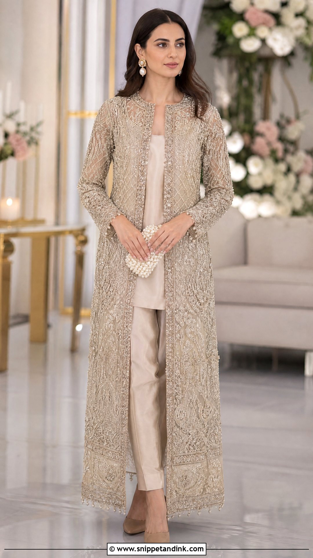 Champagne Pakistani Wedding Front Open Gown - Snippet and Ink - 25 Simple Pakistani Wedding Dress Ideas