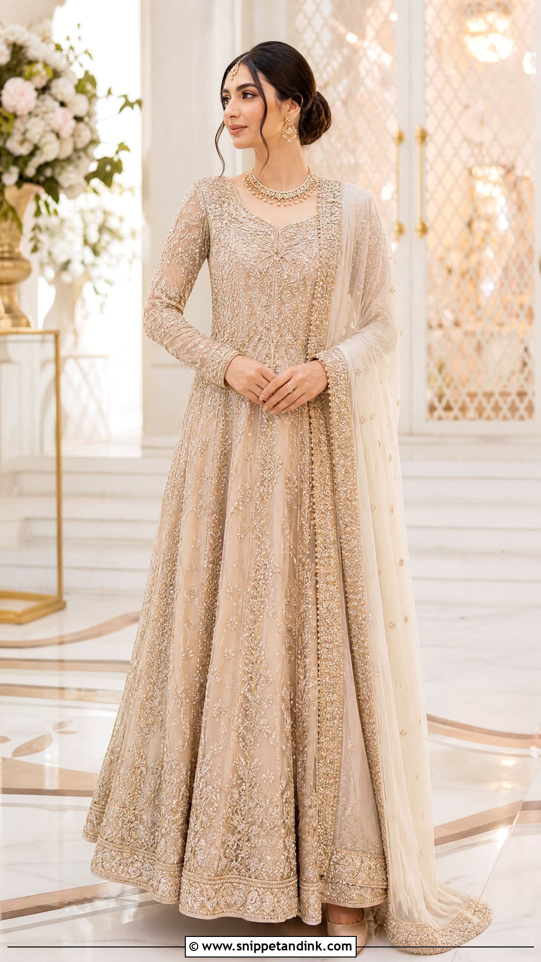 Champagne Pastel Nikkah Maxi Dress - Snippet and Ink - 20 Pastel Nikkah Outfit Ideas