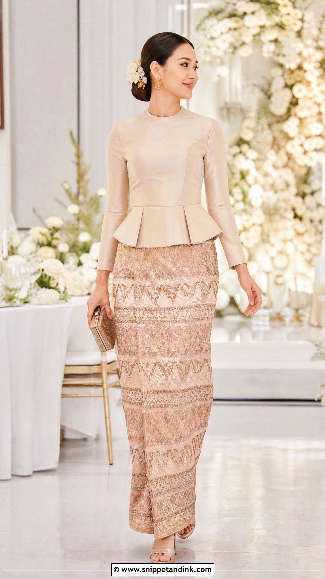Champagne Peplum Myanmar Wedding Dress - Snippet and Ink - 25 Myanmar Wedding Dress Design Ideas
