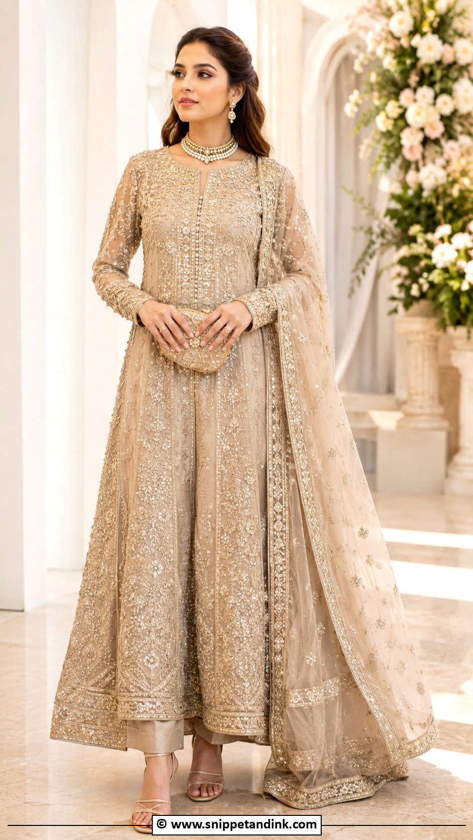 Champagne Pishwas Barat Dress - Snippet and Ink - 30 Barat Dress Ideas