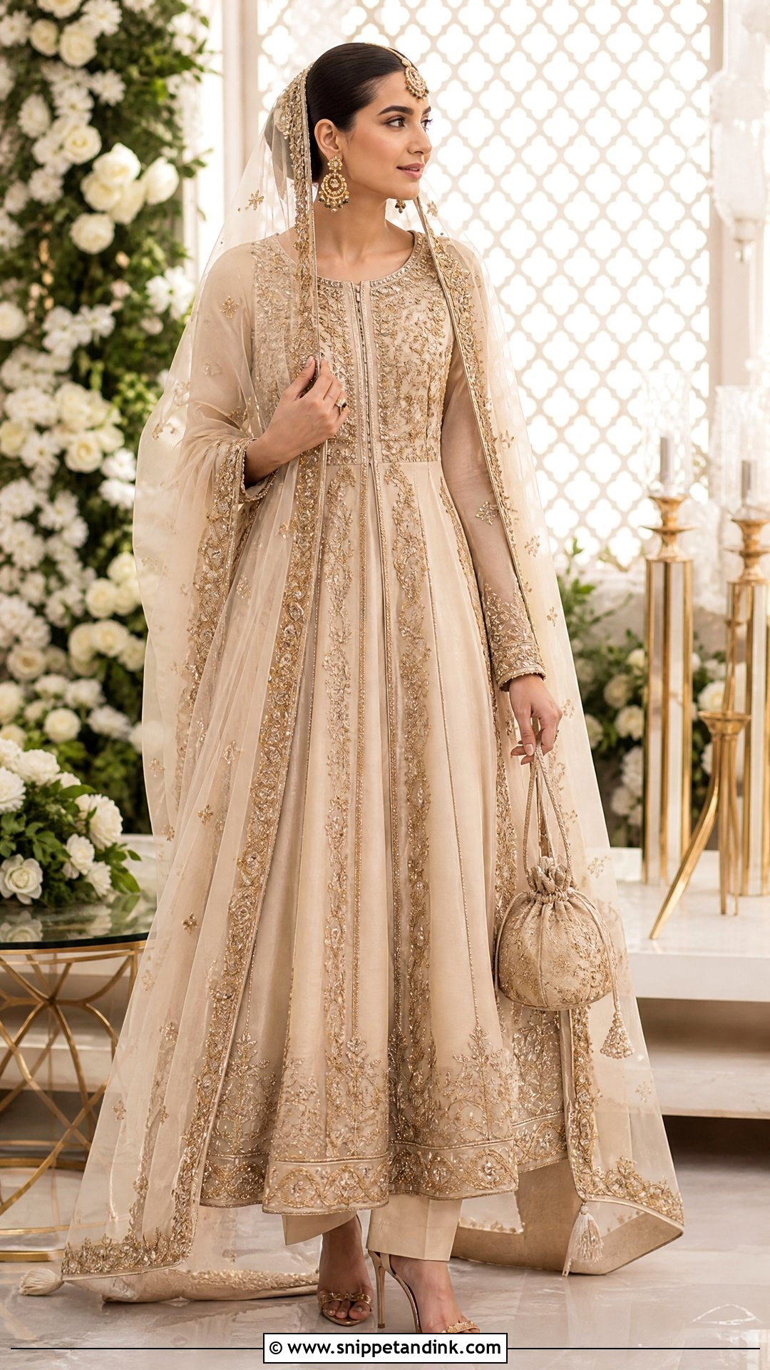 Champagne Pishwas Nikkah Bridal Dress - Snippet and Ink - 20 Nikkah Bridal Dress Ideas