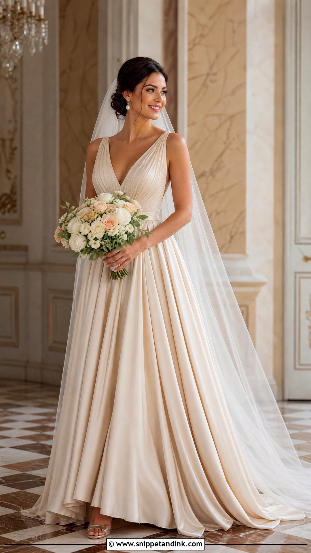 Champagne Pleated Wedding Gown - Snippet and Ink - 20 Pleated Wedding Gown Ideas