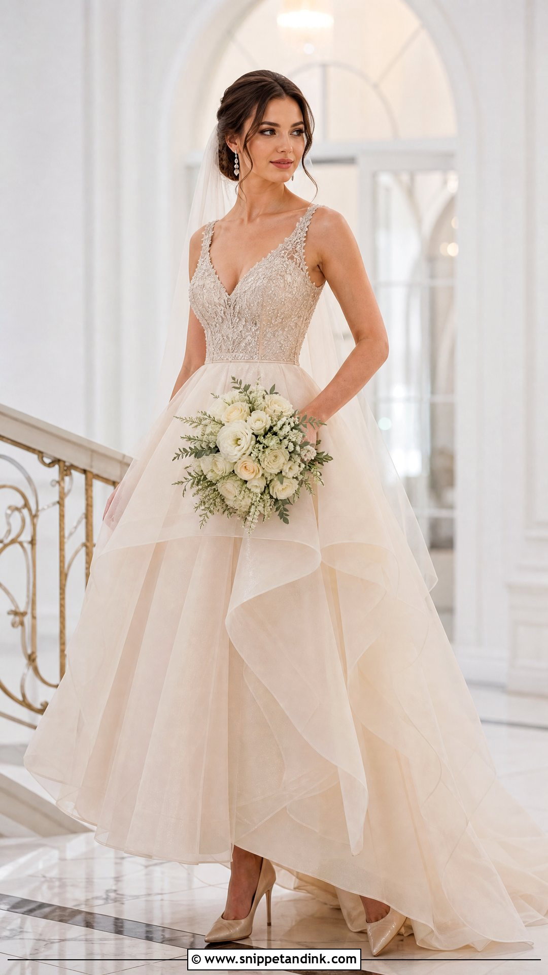 Champagne Polish Wedding Dress With Beaded Bodice - Snippet and Ink - 20 Polish Wedding Dress Ideas