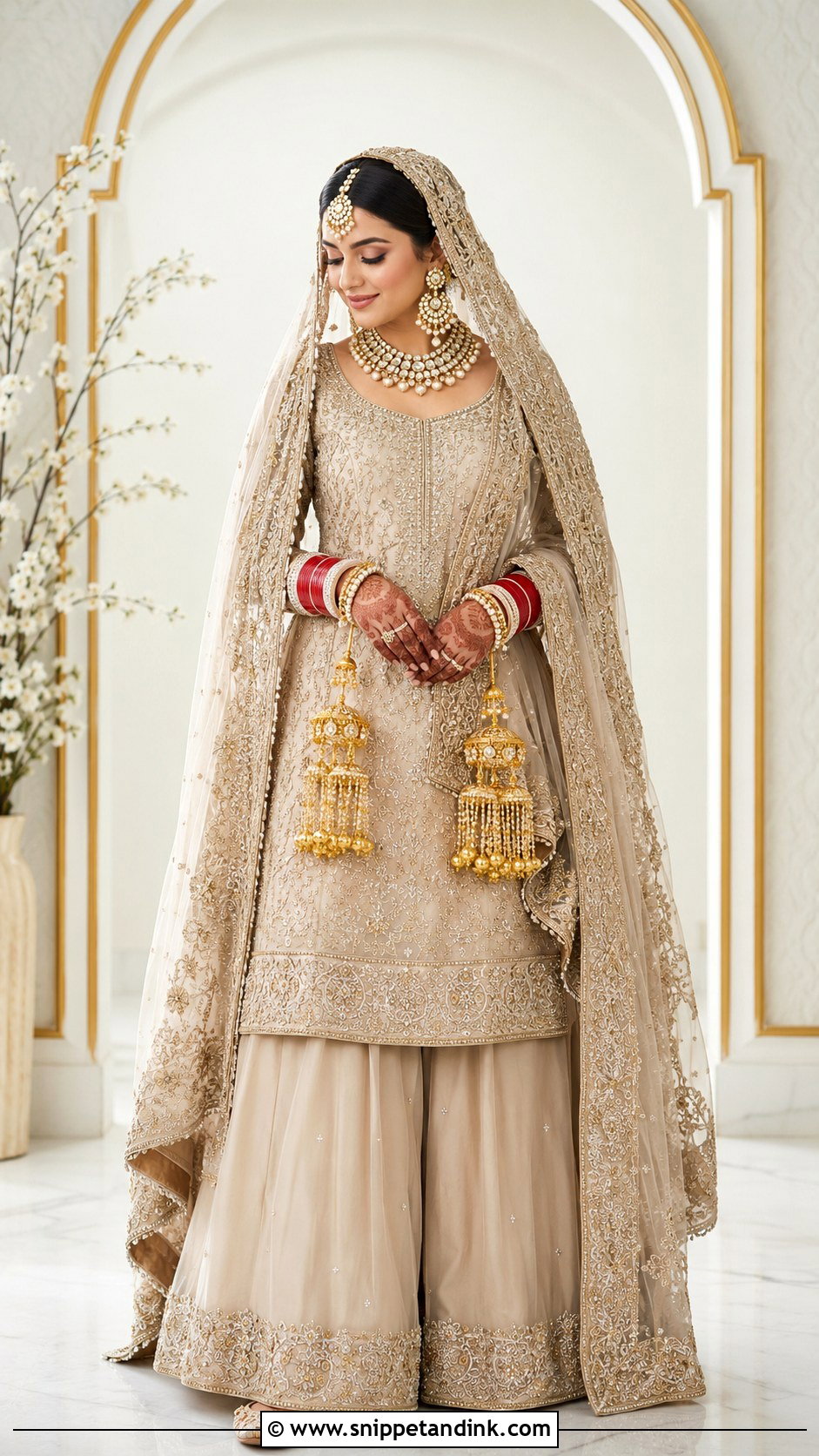 Champagne Punjabi Bridal Palazzo Suit - Snippet and Ink - 25 Punjabi Wedding Suit Bridal Sikh Bride Ideas