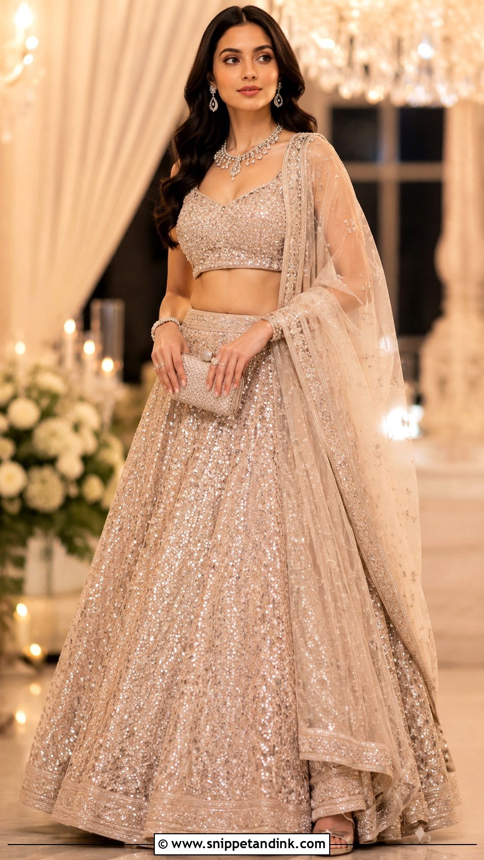 Champagne Punjabi Wedding Lengha With Sequin Blouse - Snippet and Ink - 25 Punjabi Wedding Lengha Ideas