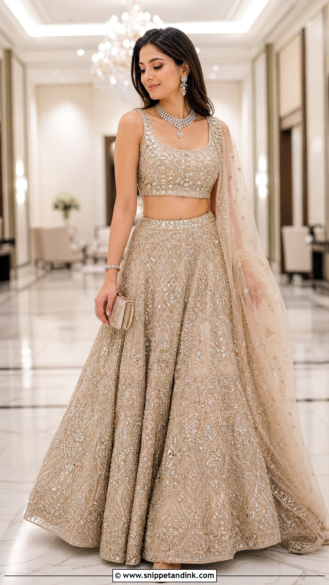 Champagne Sangeet Lehenga - Snippet and Ink - 25 Bridal Sangeet Outfit Indian Weddings Ideas