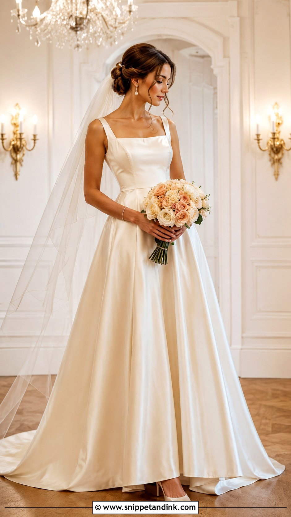 Champagne Satin A Line Wedding Dress - Snippet and Ink - 20 Light Brown Wedding Dress Ideas