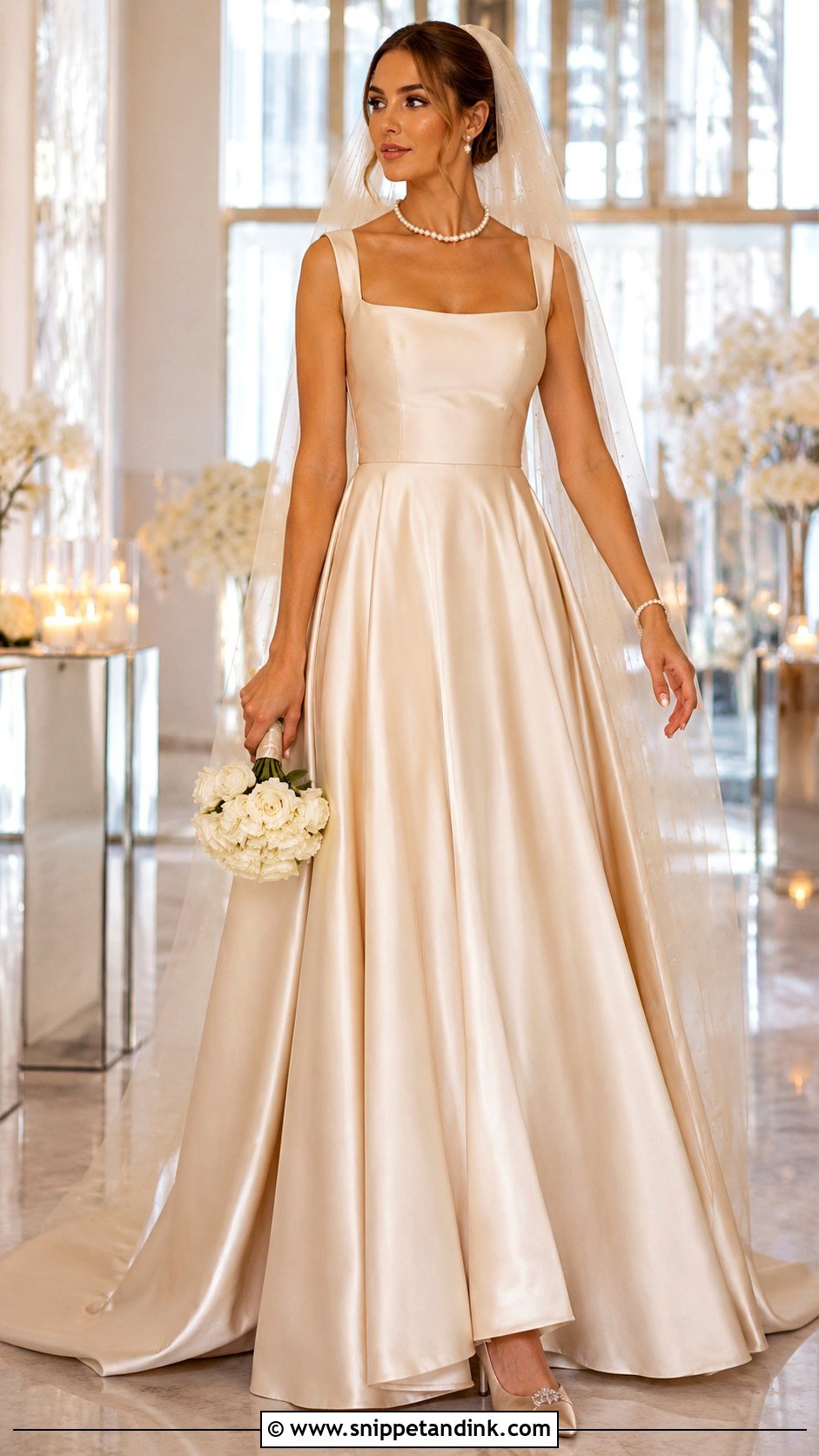 Champagne Satin A Line Wedding Dress - Snippet and Ink - 25 Satin a Line Wedding Dress Ideas
