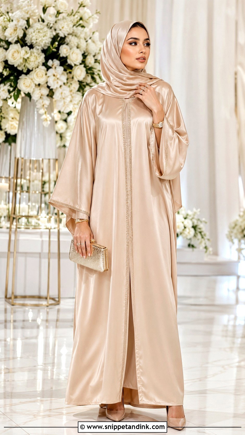Champagne Satin Abaya - Snippet and Ink - 30 Wedding Abaya Ideas