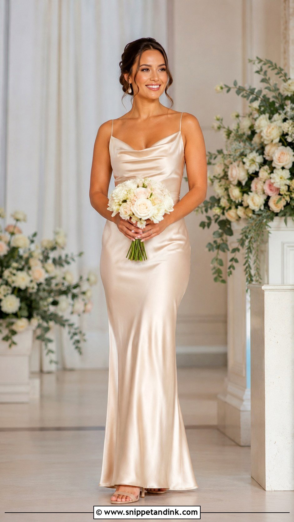 Champagne Satin Bridesmaid Dress - Snippet and Ink - 30 Satin Wedding Ideas