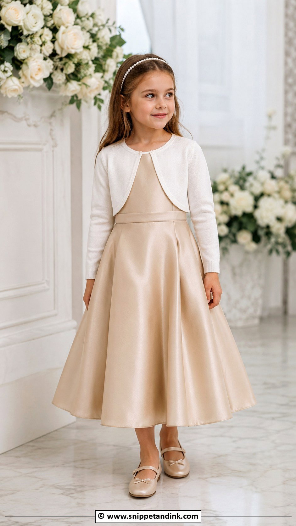 Champagne Satin Dress - Snippet and Ink - 30 Kids Designer Dresses for Wedding