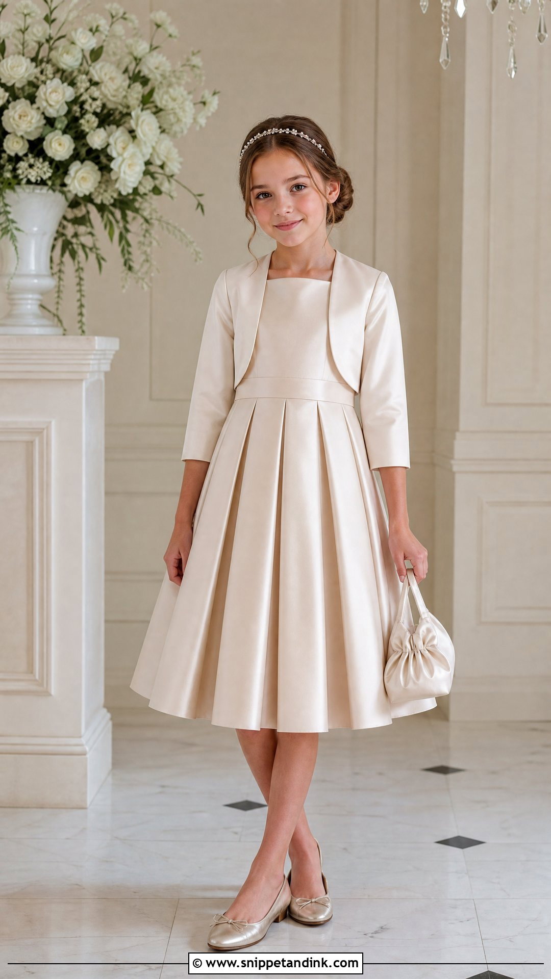 Champagne Satin Girls Wedding Dress - Snippet and Ink - 20 Girls Kids Wedding Dresses
