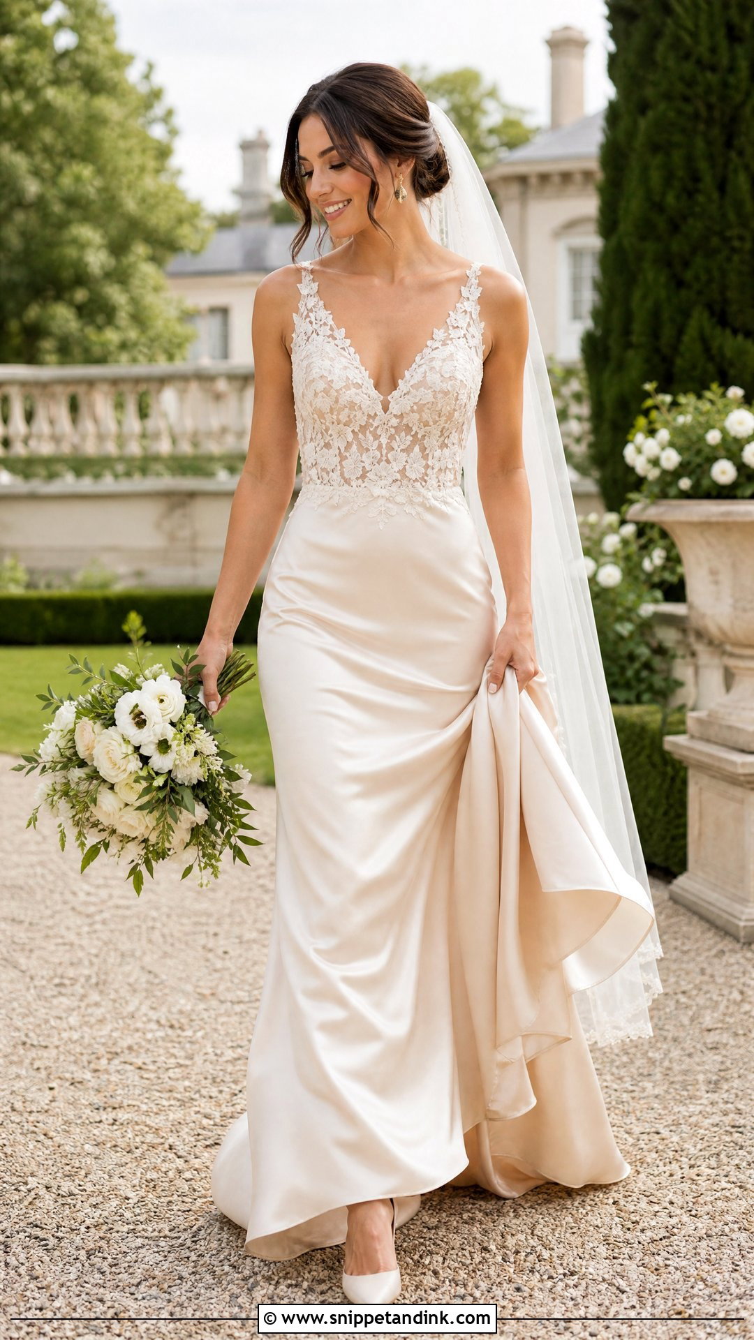 Champagne Satin Lace Wedding Dress - Snippet and Ink - 20 Satin Lace Wedding Dress Ideas
