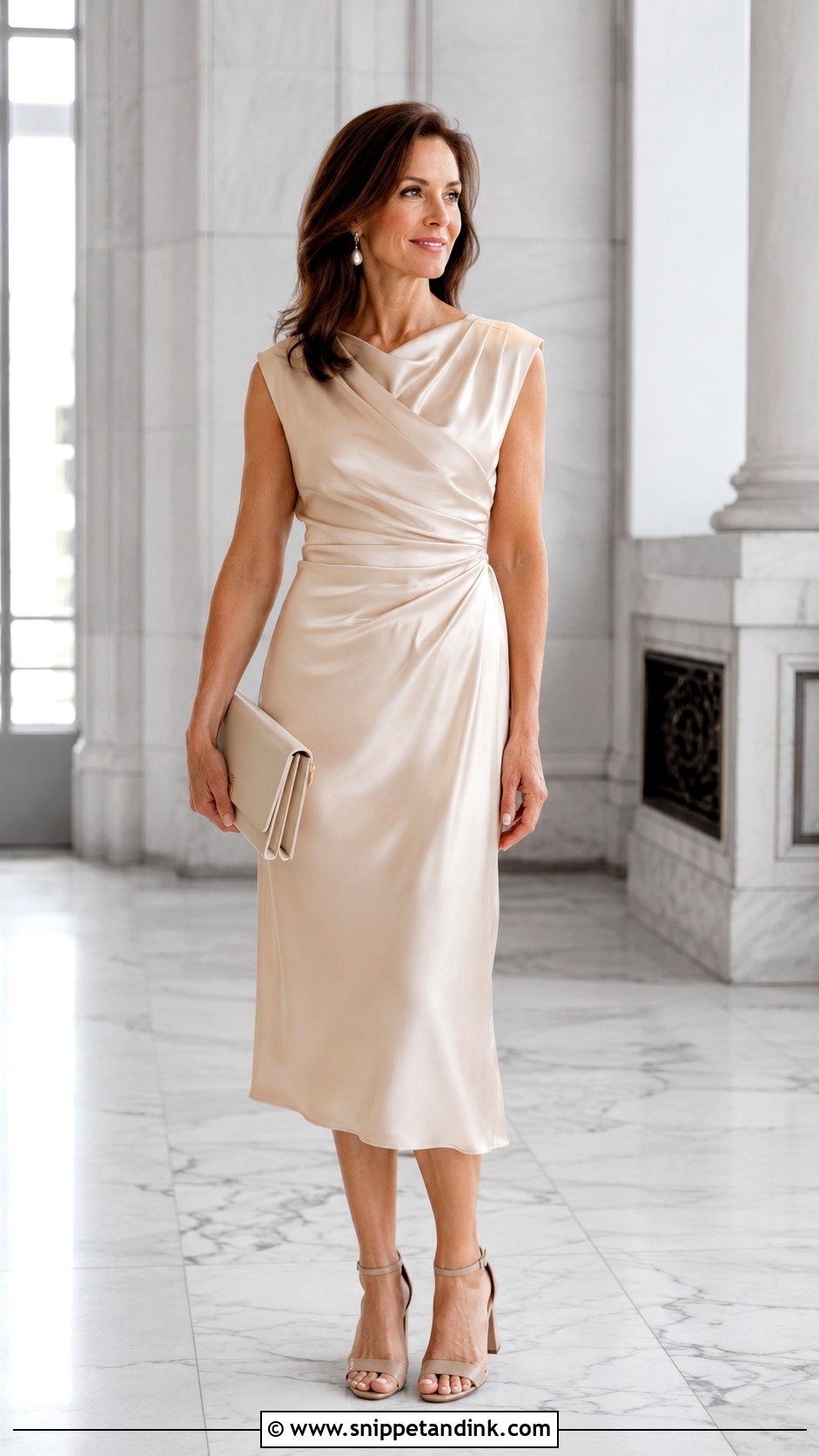 Champagne Satin Midi 2nd Wedding Dress - Snippet and Ink - 25 2nd Wedding Dress Over 40 Not White Ideas