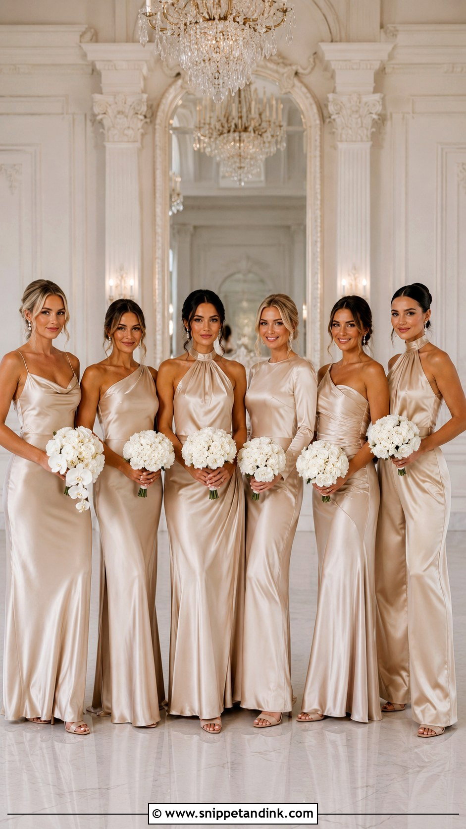 Champagne Satin Mismatched Bridal Party - Snippet and Ink - 20 Mismatched Bridal Party Ideas