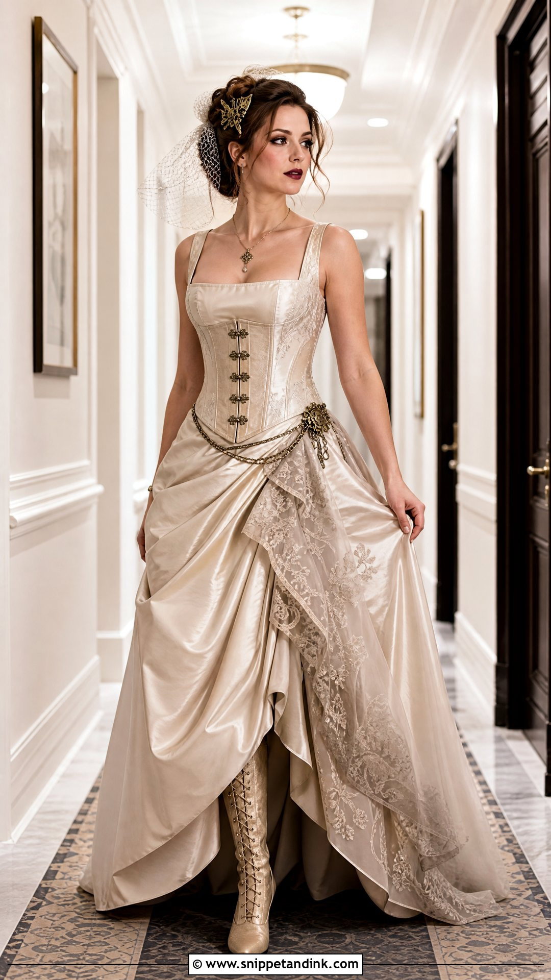 Champagne Satin Steampunk Wedding Dress - Snippet and Ink - 25 Steampunk Wedding Dress Ideas