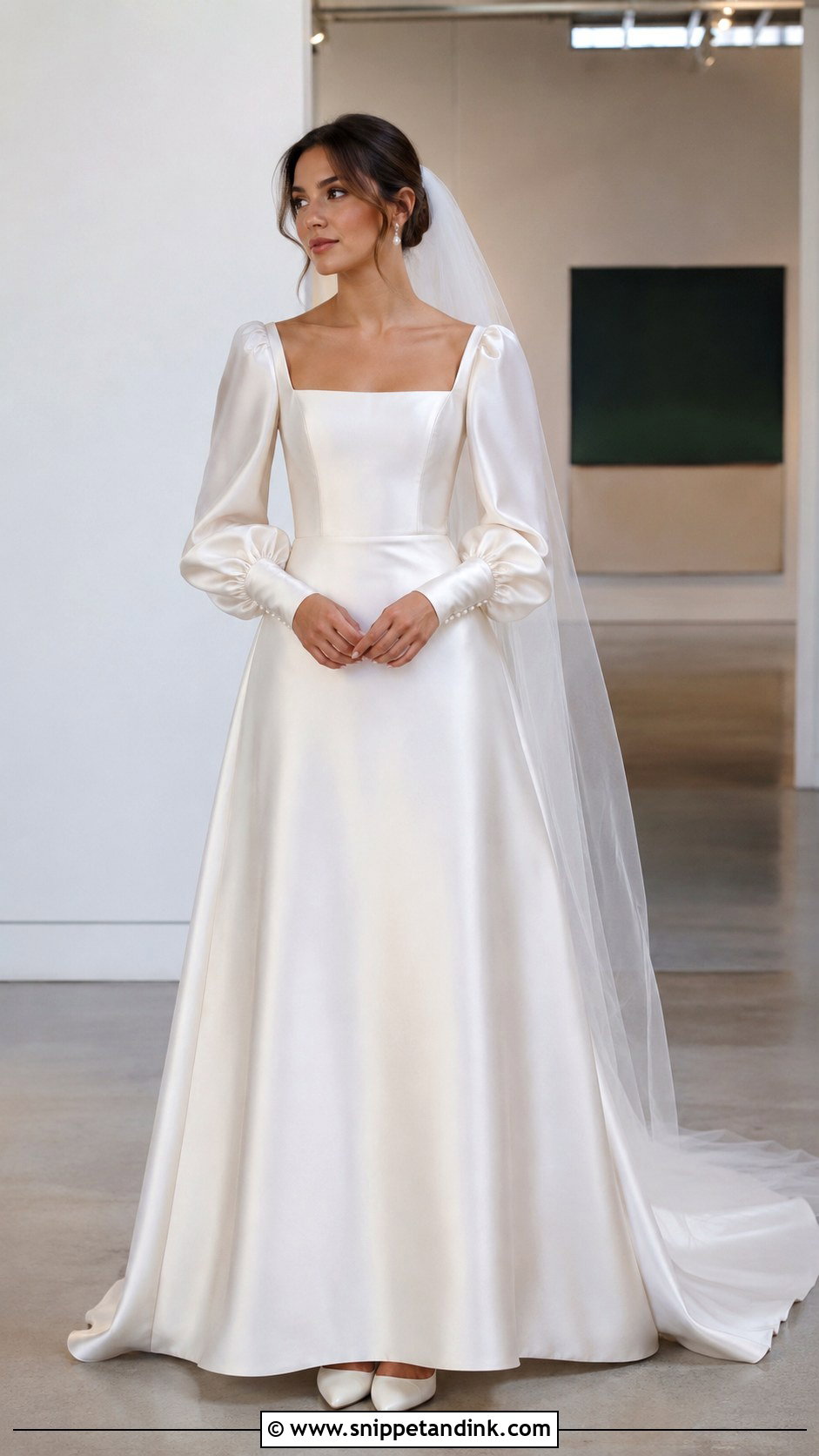 Champagne Satin Wedding Dress With Bishop Sleeves - Snippet and Ink - 20 Champagne Wedding Dress with Sleeves