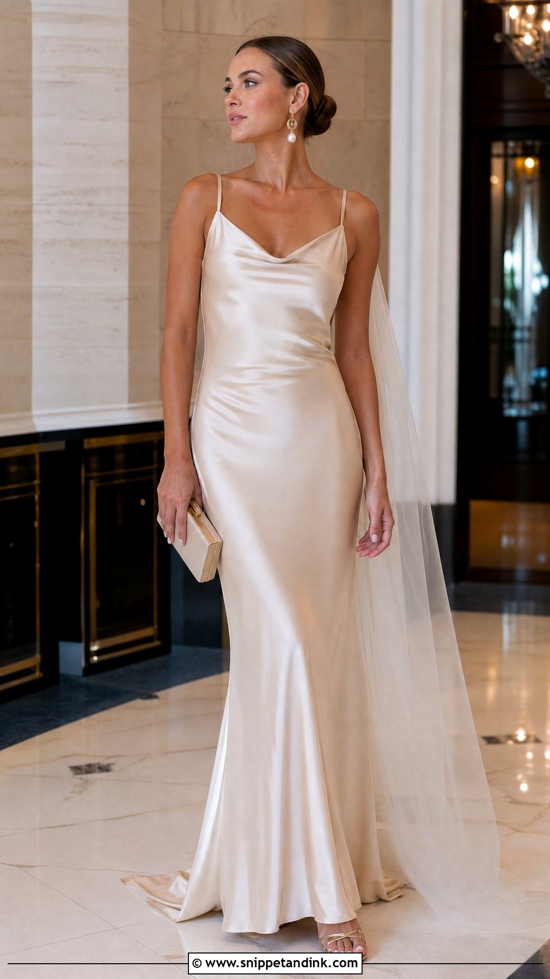 Champagne Satin Wedding Dress With Gold Sandals - Snippet and Ink - 25 Not White Wedding Dress Ideas