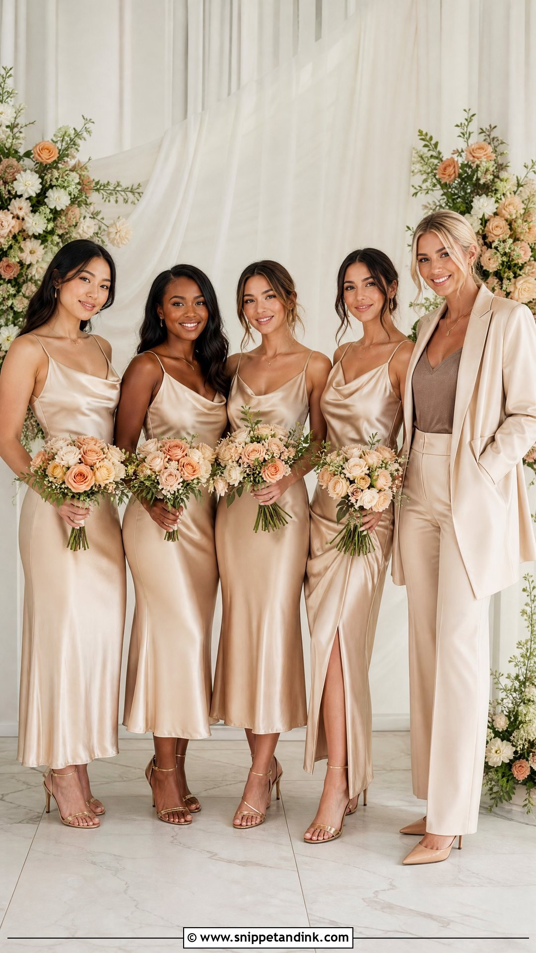 Champagne Satin Wedding Party Attire - Snippet and Ink - 20 Wedding Party Attire Ideas