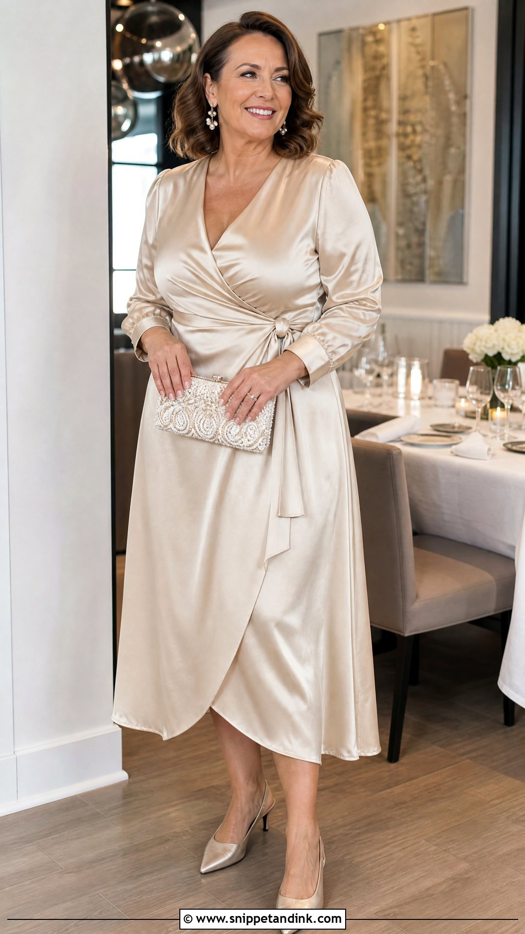 Champagne Satin Wrap Vow Renewal Dress - Snippet and Ink - 20 Vow Renewal Dress 25th Anniversary Ideas