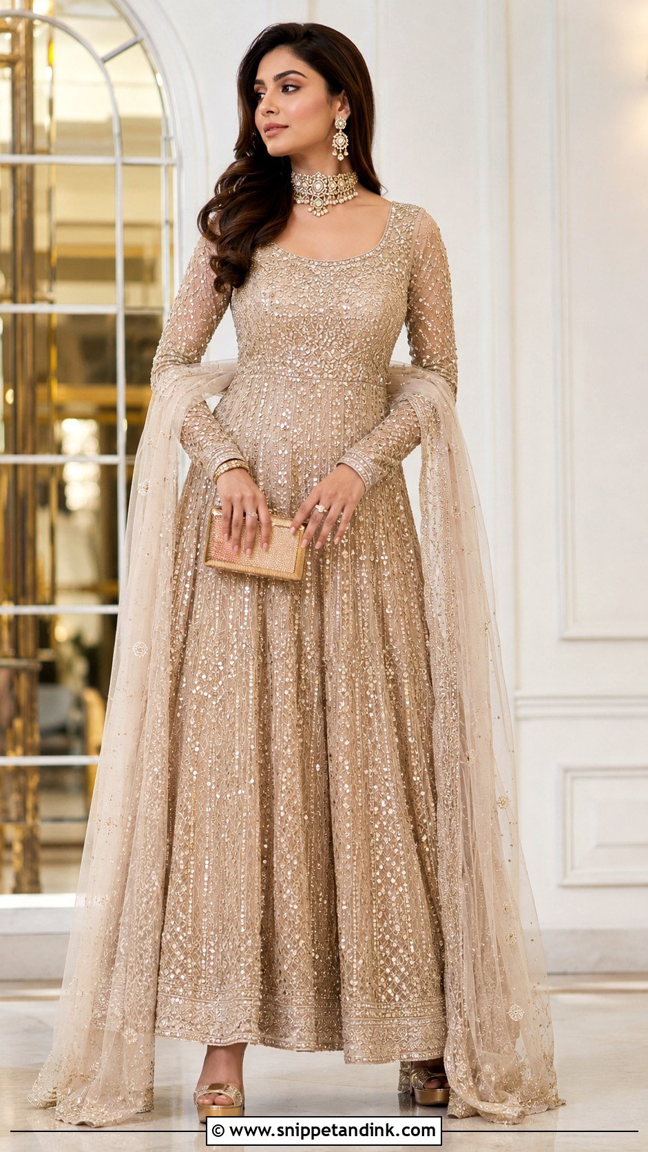 Champagne Sequin Bridal Anarkali Suit - Snippet and Ink - 20 Bridal Anarkali Suits Brides