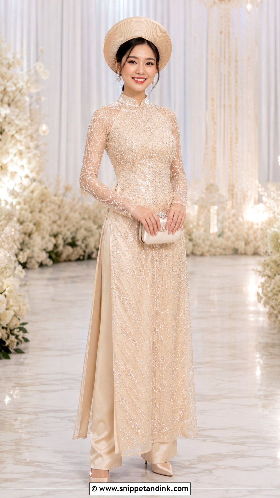Champagne Sequin Bridal Ao Dai - Snippet and Ink - 20 Vietnamese Wedding Ao Dai Ideas
