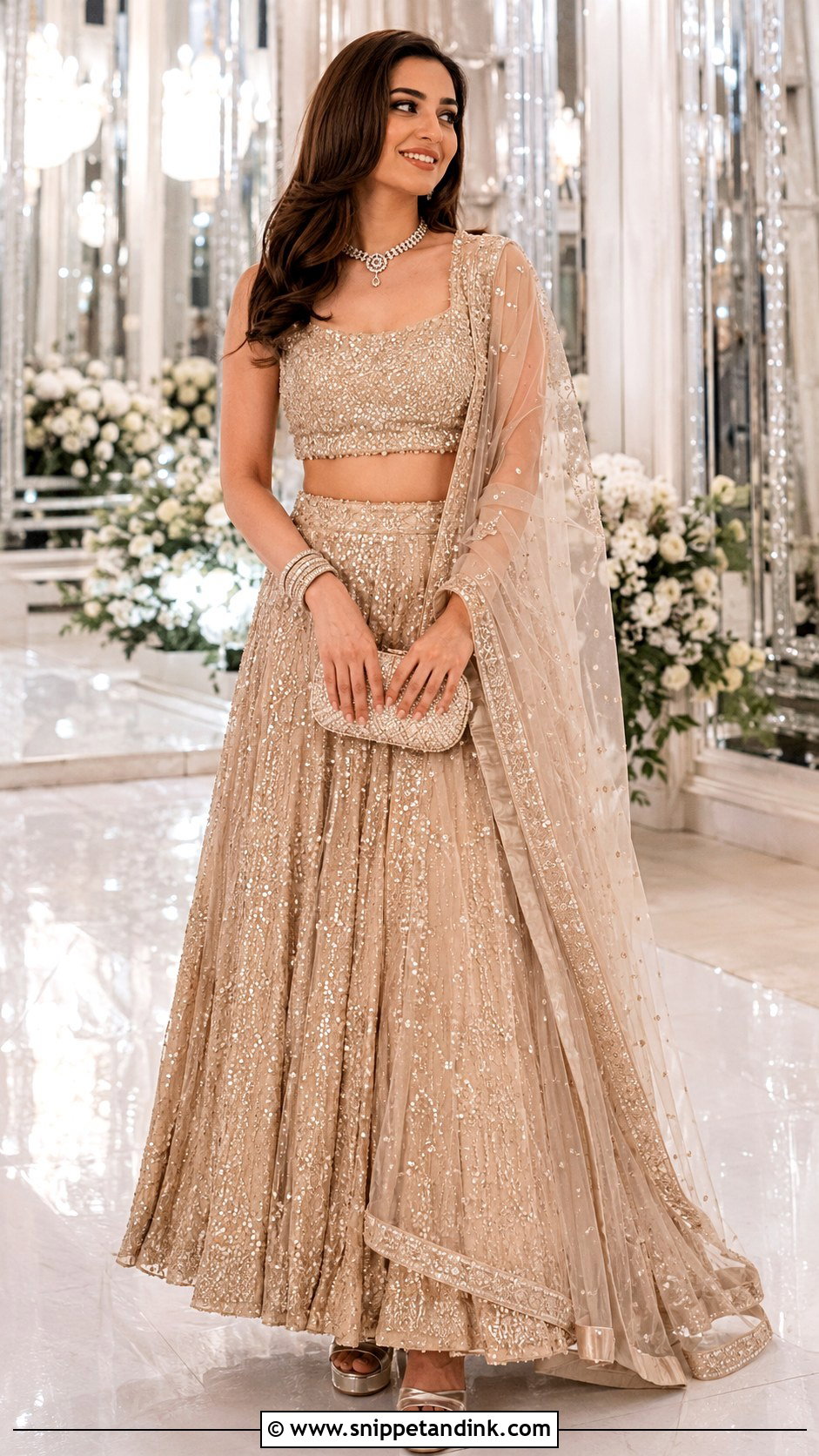 Champagne Sequin Bridal Chaniya Choli - Snippet and Ink - 20 Bridal Chaniya Choli Indian Weddings Ideas