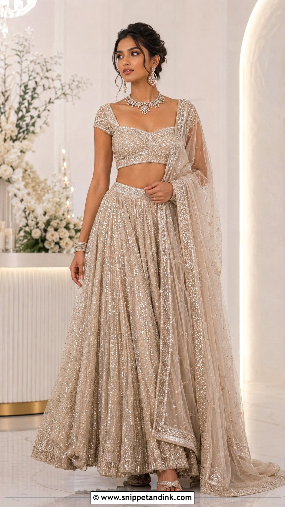 Champagne Sequin Bridal Chaniya Choli - Snippet and Ink - 20 Bridal Chaniya Choli Ideas