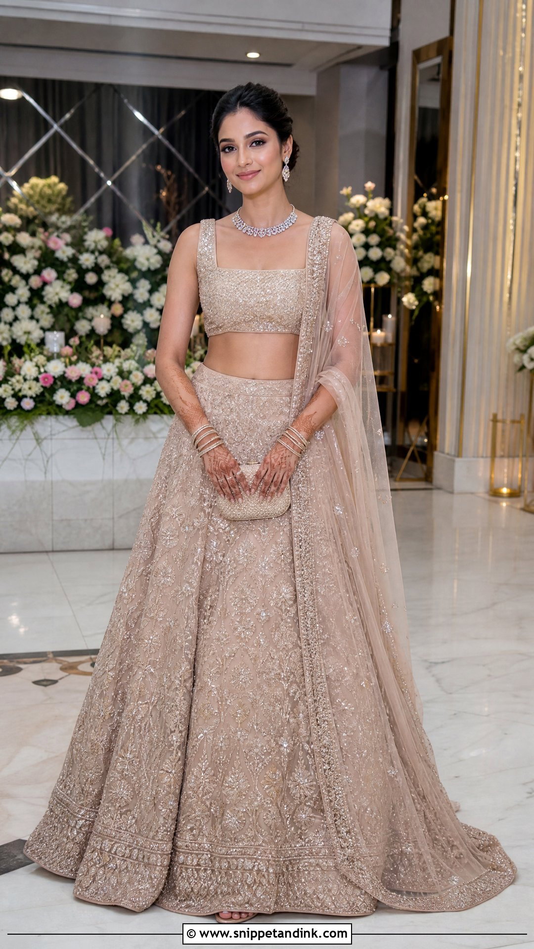 Champagne Sequin Bridal Choli With Lehenga - Snippet and Ink - 20 Indian Bridal Bride Choli Ideas