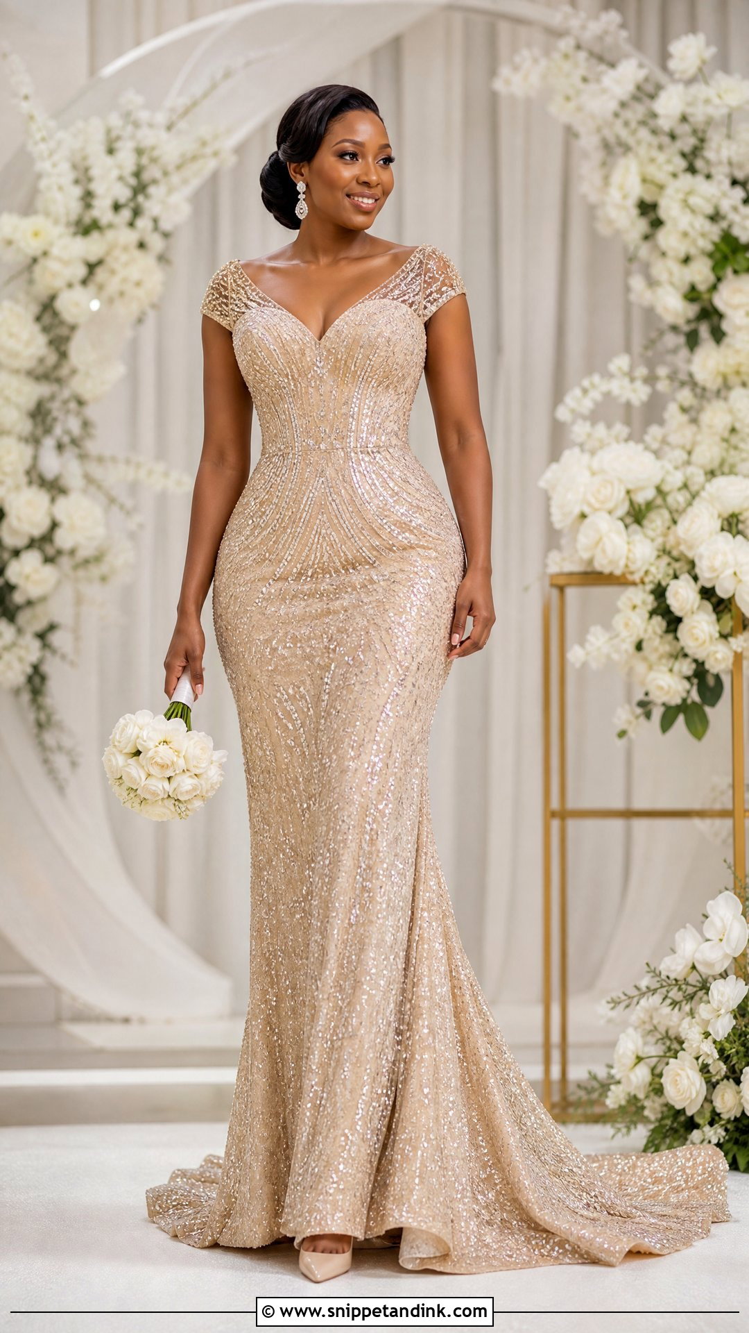 Champagne Sequin Bridal Train Dress - Snippet and Ink - 20 Bridal Train Dresses Nigeria